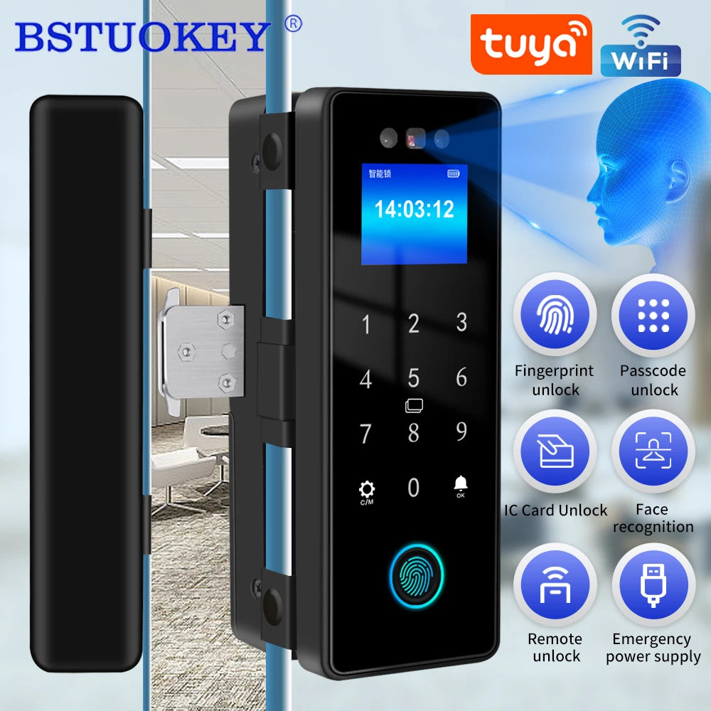 Wifi Electronic Smart Glass Door Lock With Biometric