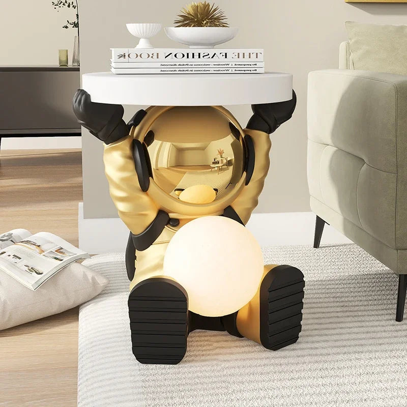 Creative Astronaut Statue Coffee Table Living Room Furniture Sofa Side Table Night Light End Table Resin Room Decoration