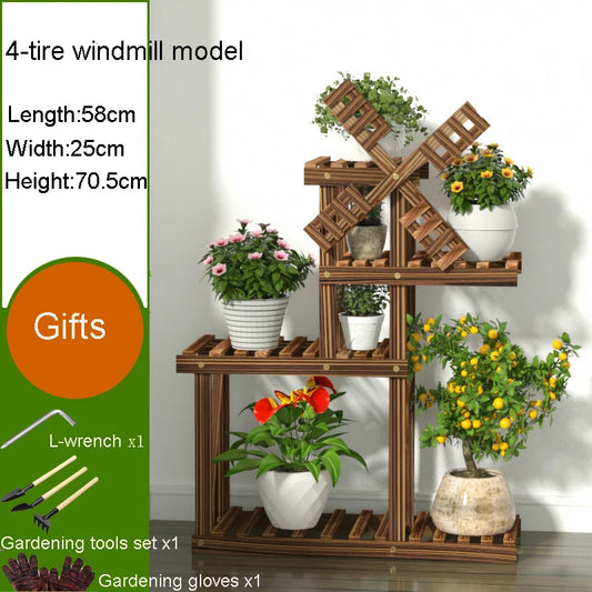 Vintage Wood Plant Stand Balcony Flower Pot Ladder Shelf Outdoor Garden Stand Planter Indoor Plants Pots Home Storage Rack Decor