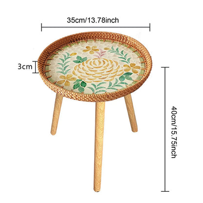 Rattan Side Table Accent Table Home Decor Convenient End Table NightStand Tea Table for Proch Balcony Indoor Farmhouse Bedroom