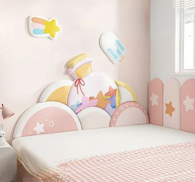 Cartoon Bed Head Board Headboard Kids Room Decor Aesthetic 3D Wall Stickers Anti-collision Wall Panels Home Decoration