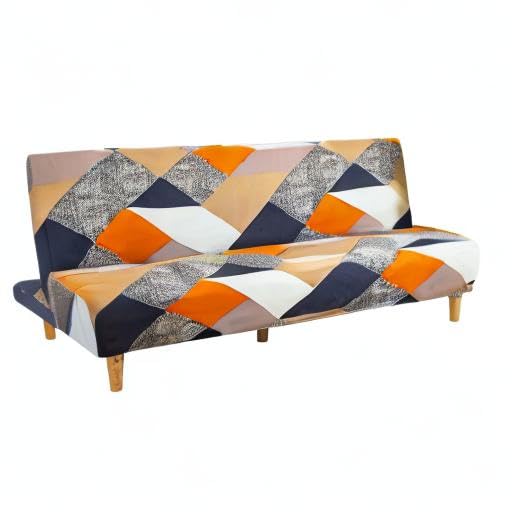 MIFXIN Stretch Futon Cover Armless Sofa Slipcover Elastic Spandex Folding Sofa Bed Couch Cover Printed Washable Furniture Protector for Sofa without Armrest (Orange Geometry)