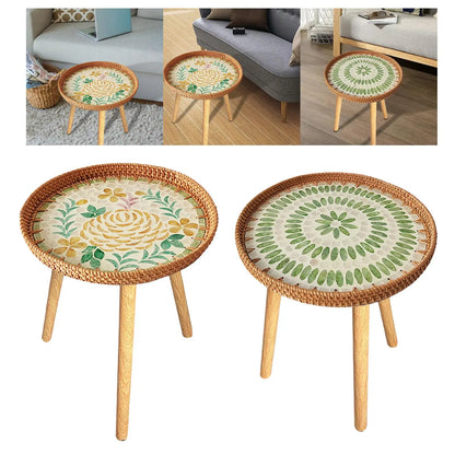 Rattan Side Table Accent Table Home Decor Convenient End Table NightStand Tea Table for Proch Balcony Indoor Farmhouse Bedroom