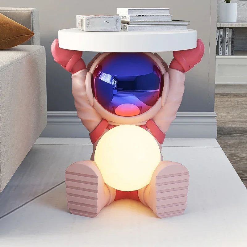 Creative Astronaut Statue Coffee Table Living Room Furniture Sofa Side Table Night Light End Table Resin Room Decoration