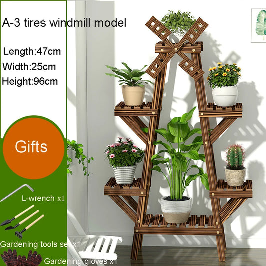 Vintage Wood Plant Stand Balcony Flower Pot Ladder Shelf Outdoor Garden Stand Planter Indoor Plants Pots Home Storage Rack Decor