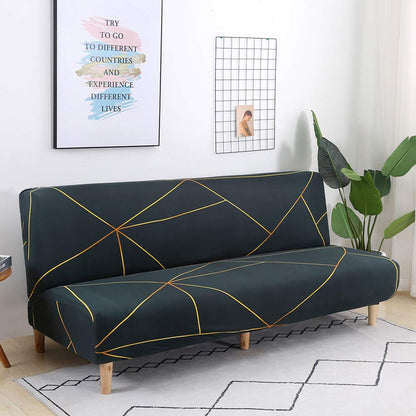 MIFXIN Stretch Futon Cover Armless Sofa Slipcover Elastic Spandex Folding Sofa Bed Couch Cover Printed Washable Furniture Protector for Sofa without Armrest (Orange Geometry)