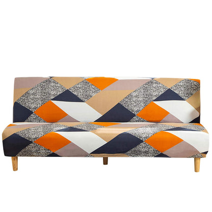 MIFXIN Stretch Futon Cover Armless Sofa Slipcover Elastic Spandex Folding Sofa Bed Couch Cover Printed Washable Furniture Protector for Sofa without Armrest (Orange Geometry)