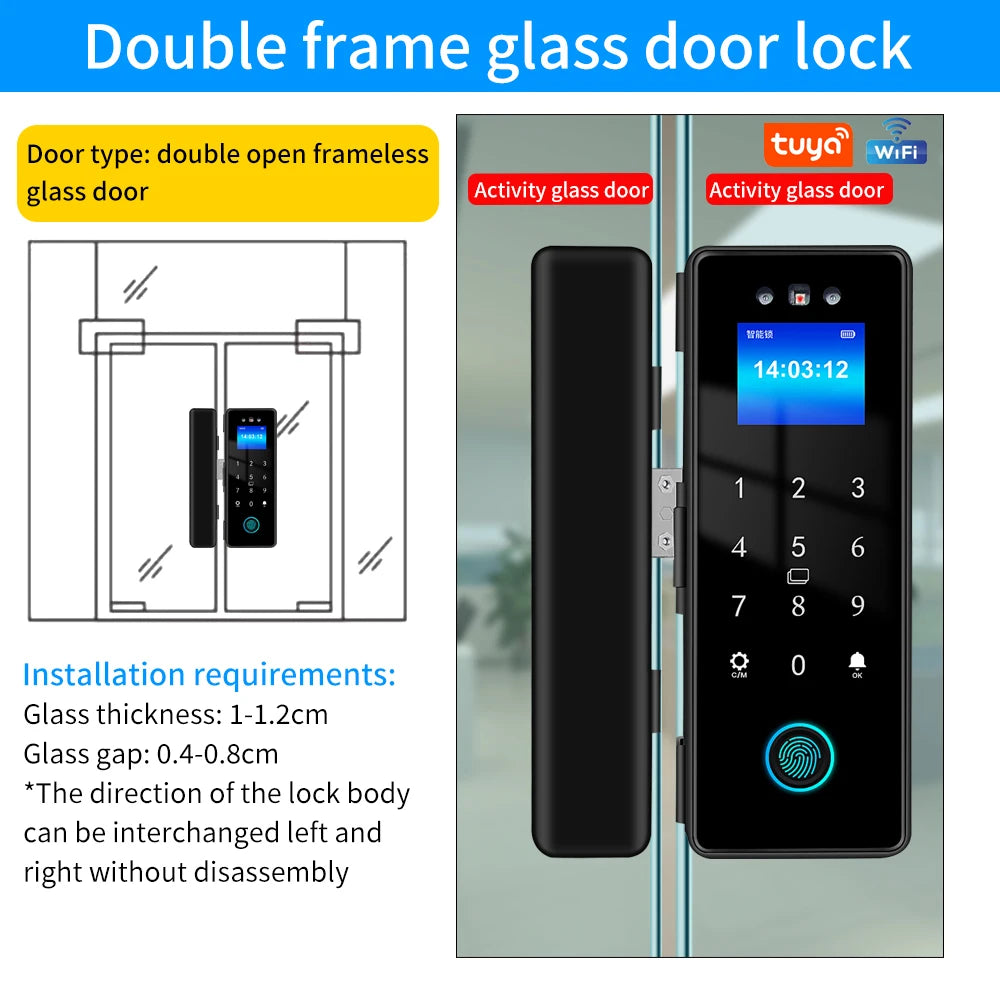 Wifi Electronic Smart Glass Door Lock With Biometric