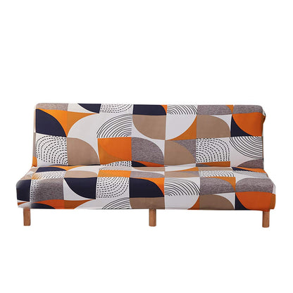 MIFXIN Stretch Futon Cover Armless Sofa Slipcover Elastic Spandex Folding Sofa Bed Couch Cover Printed Washable Furniture Protector for Sofa without Armrest (Orange Geometry)