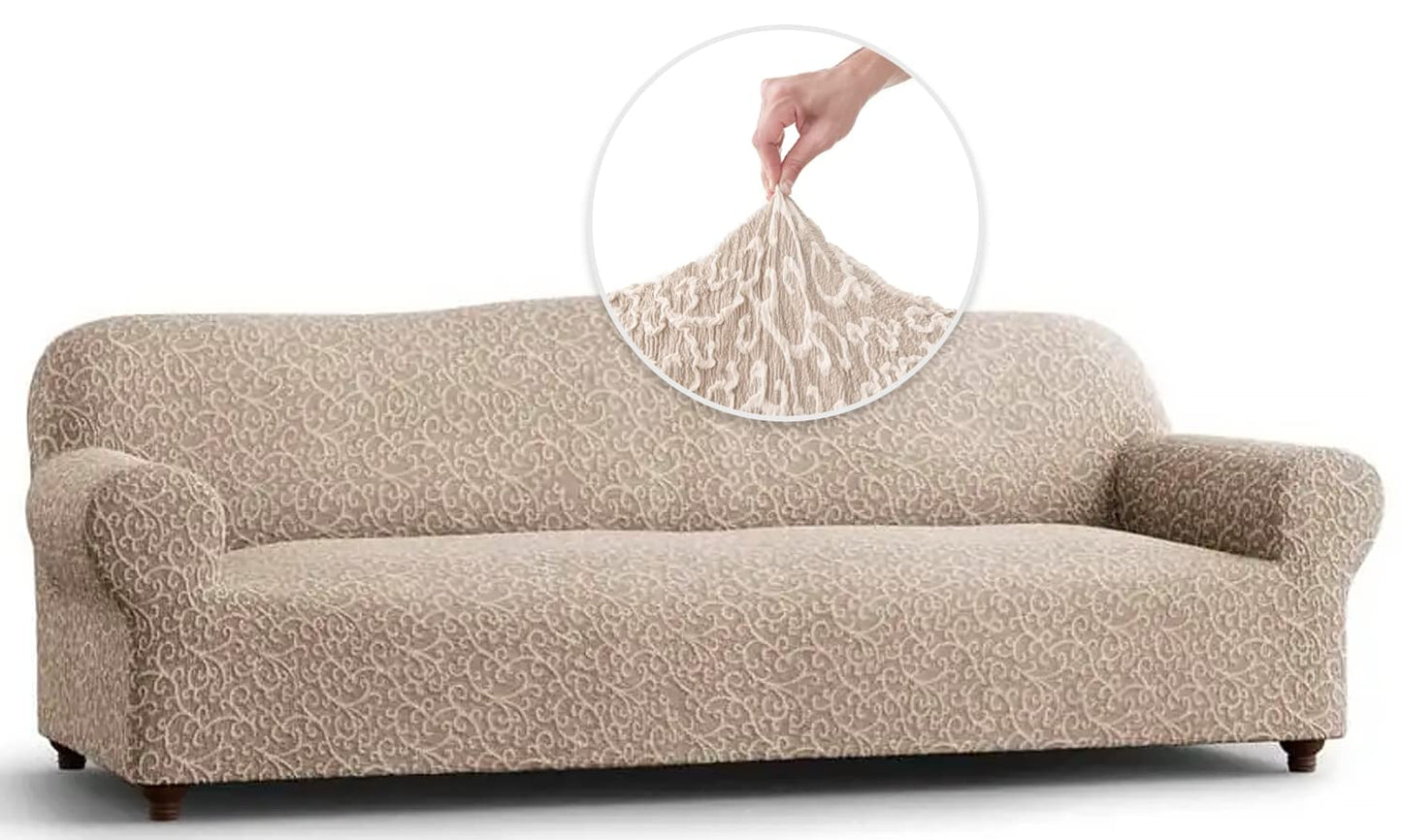 PAULATO BY GA.I.CO Sofa & Loveseat Slipcover - Stretch Couch Cover - Cushion Love seat & Sofa Cover - Soft Polyester Fabric Slip Cover - Washable Protector - Jacquard 3D Collection - Beige Artistico