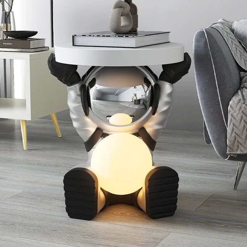 Creative Astronaut Statue Coffee Table Living Room Furniture Sofa Side Table Night Light End Table Resin Room Decoration