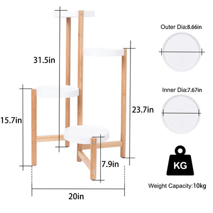 4 Tier Plant Display Shelf Bamboo Plant Pot Stand Holder Tall Flower Stand Rack for Indoor Home Decor