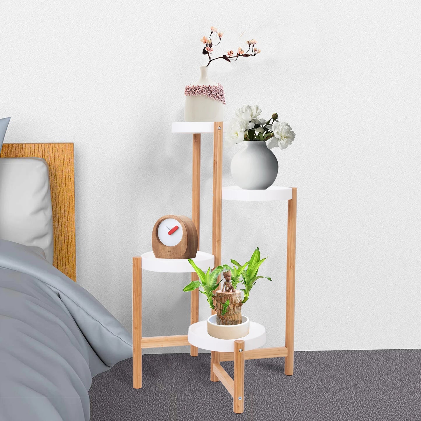 4 Tier Plant Display Shelf Bamboo Plant Pot Stand Holder Tall Flower Stand Rack for Indoor Home Decor