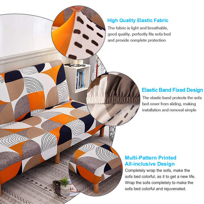 MIFXIN Stretch Futon Cover Armless Sofa Slipcover Elastic Spandex Folding Sofa Bed Couch Cover Printed Washable Furniture Protector for Sofa without Armrest (Orange Geometry)