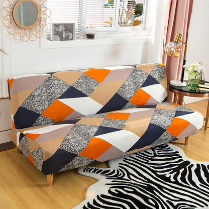 MIFXIN Stretch Futon Cover Armless Sofa Slipcover Elastic Spandex Folding Sofa Bed Couch Cover Printed Washable Furniture Protector for Sofa without Armrest (Orange Geometry)