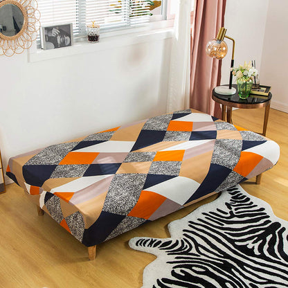 MIFXIN Stretch Futon Cover Armless Sofa Slipcover Elastic Spandex Folding Sofa Bed Couch Cover Printed Washable Furniture Protector for Sofa without Armrest (Orange Geometry)