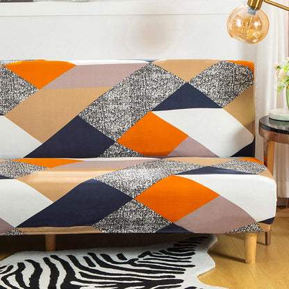 MIFXIN Stretch Futon Cover Armless Sofa Slipcover Elastic Spandex Folding Sofa Bed Couch Cover Printed Washable Furniture Protector for Sofa without Armrest (Orange Geometry)