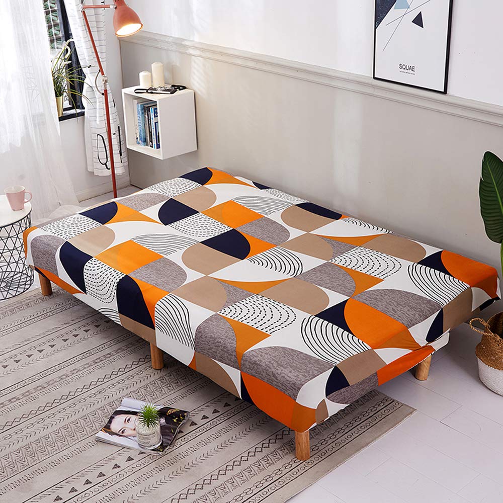 MIFXIN Stretch Futon Cover Armless Sofa Slipcover Elastic Spandex Folding Sofa Bed Couch Cover Printed Washable Furniture Protector for Sofa without Armrest (Orange Geometry)