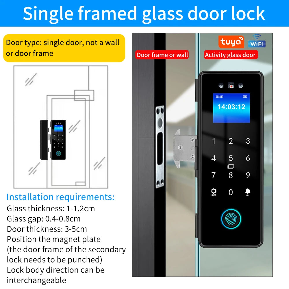 Wifi Electronic Smart Glass Door Lock With Biometric