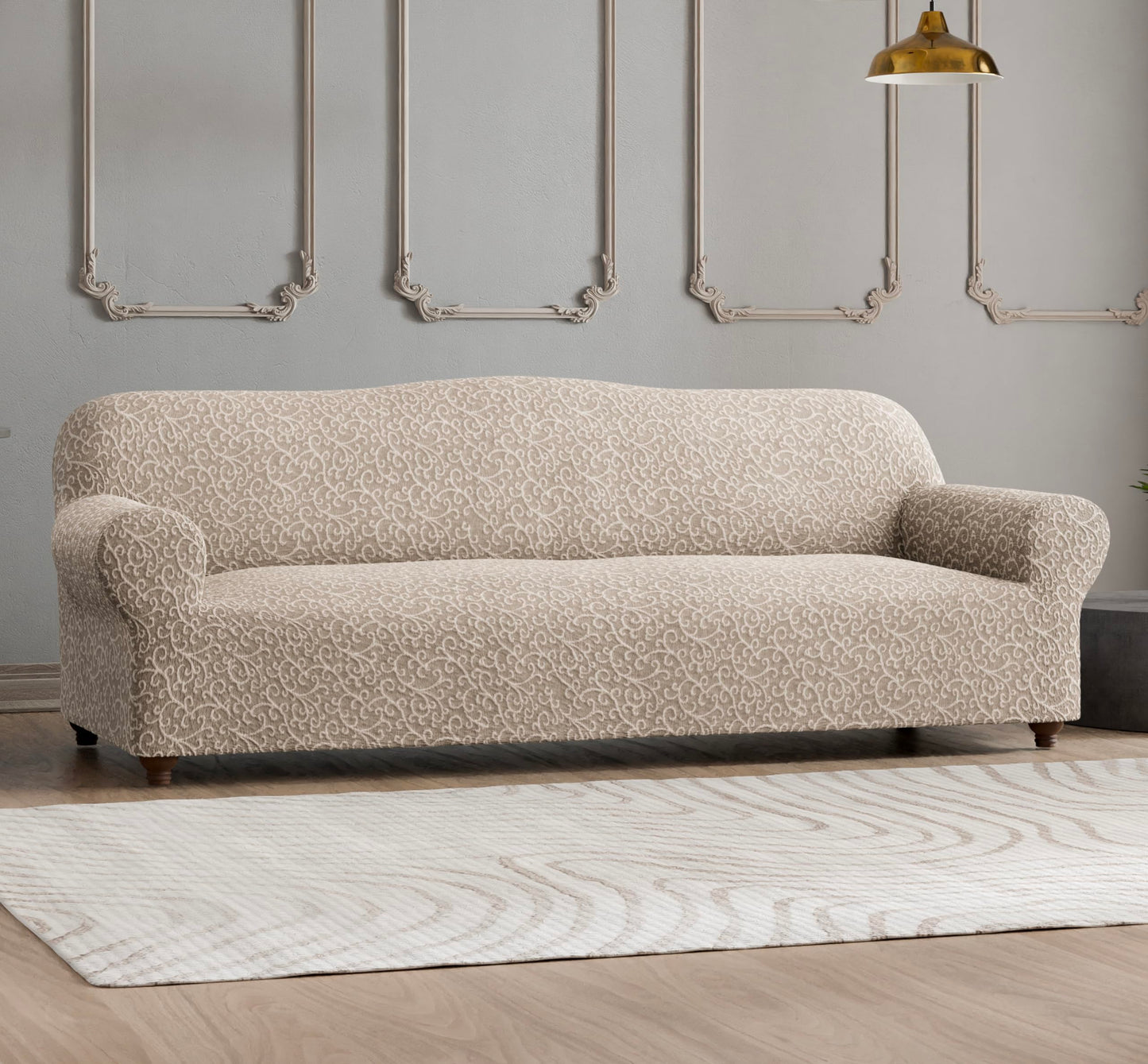 PAULATO BY GA.I.CO Sofa & Loveseat Slipcover - Stretch Couch Cover - Cushion Love seat & Sofa Cover - Soft Polyester Fabric Slip Cover - Washable Protector - Jacquard 3D Collection - Beige Artistico