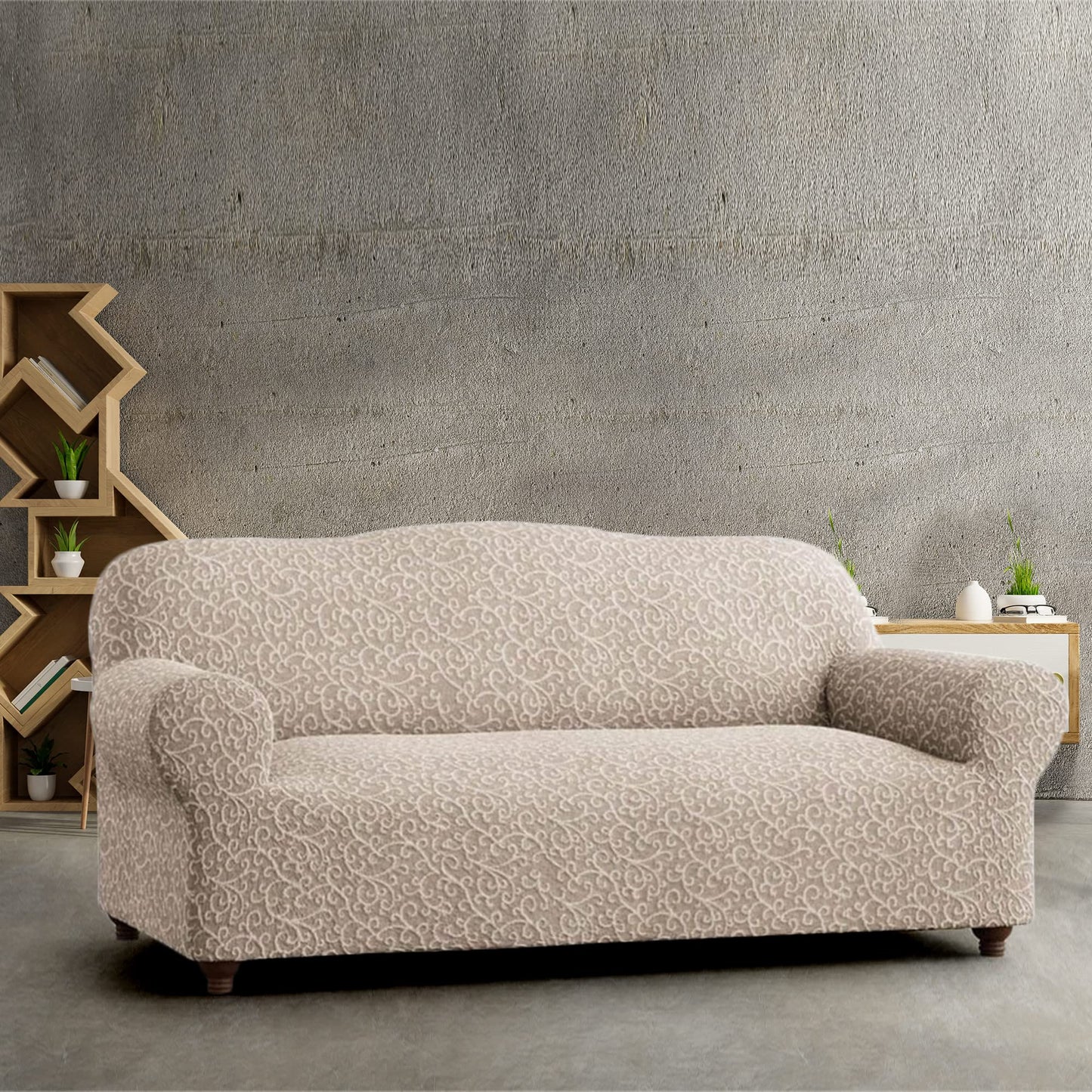 PAULATO BY GA.I.CO Sofa & Loveseat Slipcover - Stretch Couch Cover - Cushion Love seat & Sofa Cover - Soft Polyester Fabric Slip Cover - Washable Protector - Jacquard 3D Collection - Beige Artistico