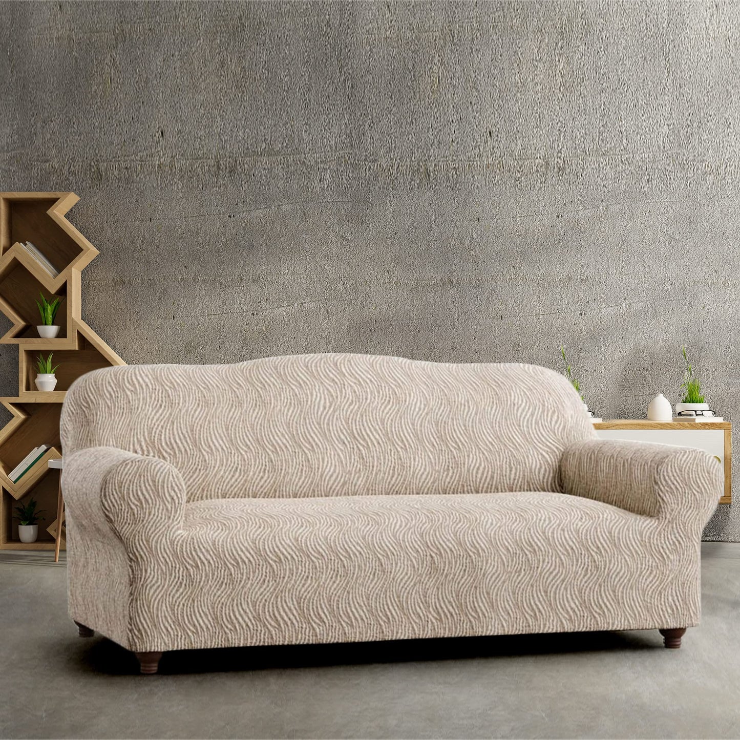 PAULATO BY GA.I.CO Sofa & Loveseat Slipcover - Stretch Couch Cover - Cushion Love seat & Sofa Cover - Soft Polyester Fabric Slip Cover - Washable Protector - Jacquard 3D Collection - Beige Artistico