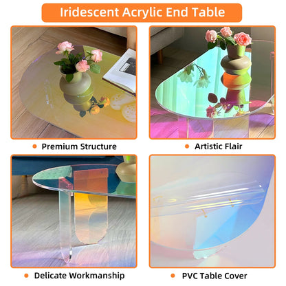 Shatterproof Acrylic Coffee Tables Clear End Table Living Room Iridescent Accent Side Table 4 Legs Home Decor