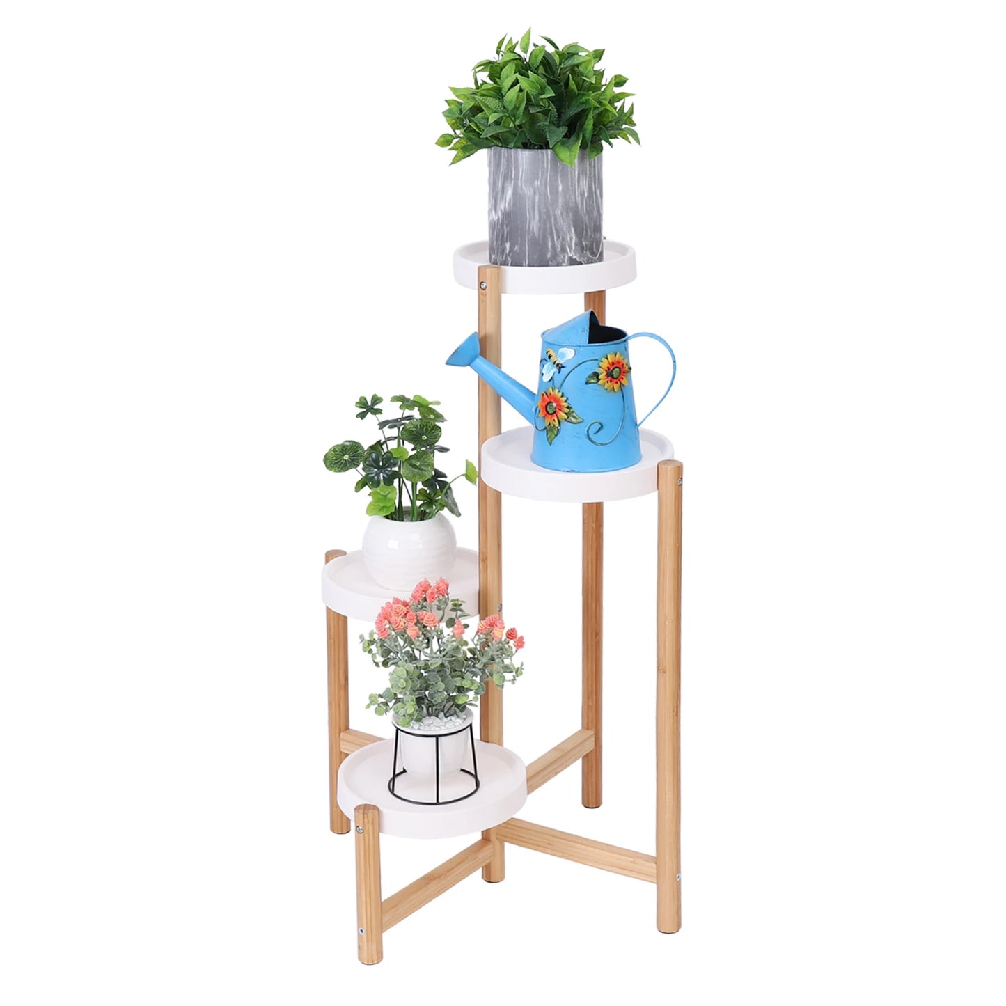 4 Tier Plant Display Shelf Bamboo Plant Pot Stand Holder Tall Flower Stand Rack for Indoor Home Decor