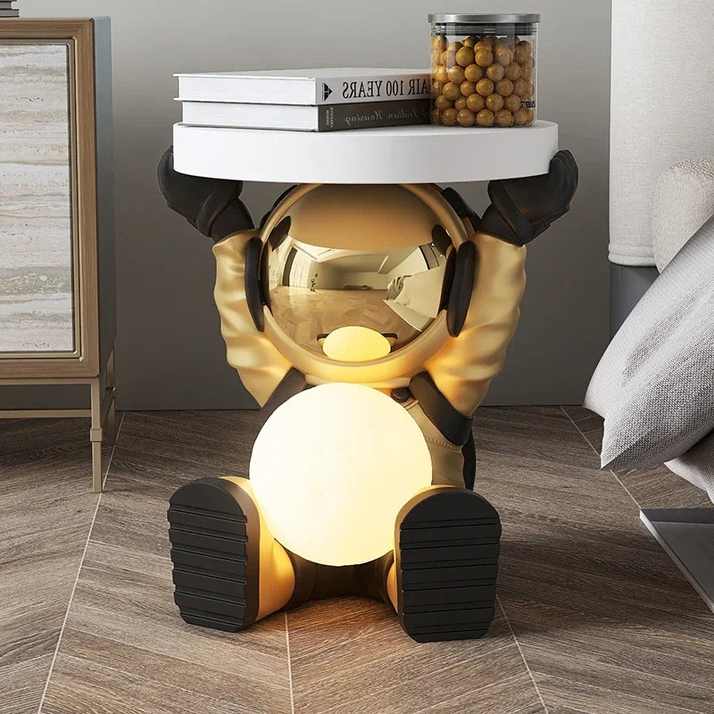 Creative Astronaut Statue Coffee Table Living Room Furniture Sofa Side Table Night Light End Table Resin Room Decoration