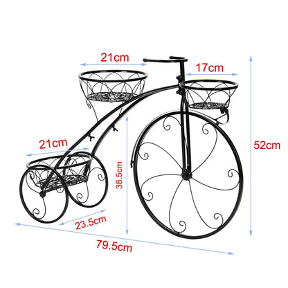 3-Tier Bicycle Plant Stand Wrought Iron Tricycle Planter Home Garden Patio Decor Flower Pots Shelf Indoor Outdoor