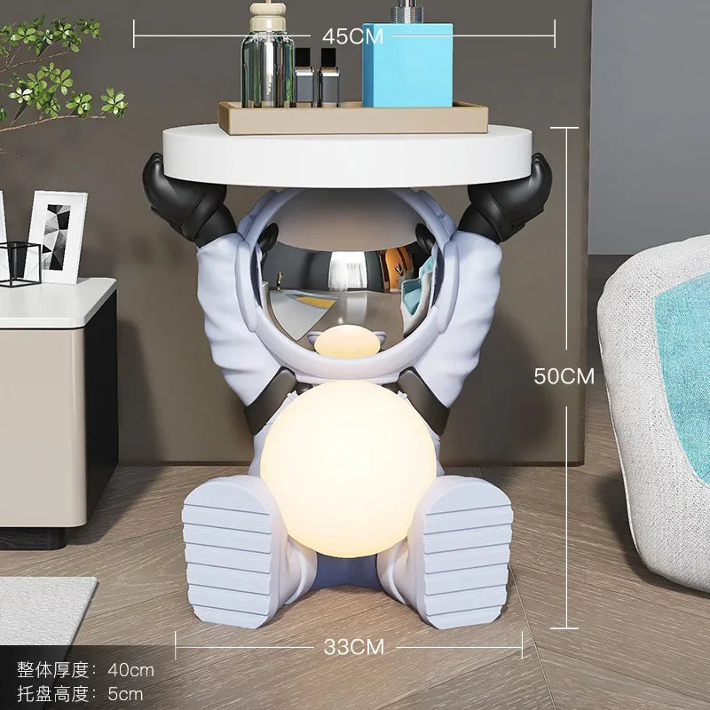 Creative Astronaut Statue Coffee Table Living Room Furniture Sofa Side Table Night Light End Table Resin Room Decoration